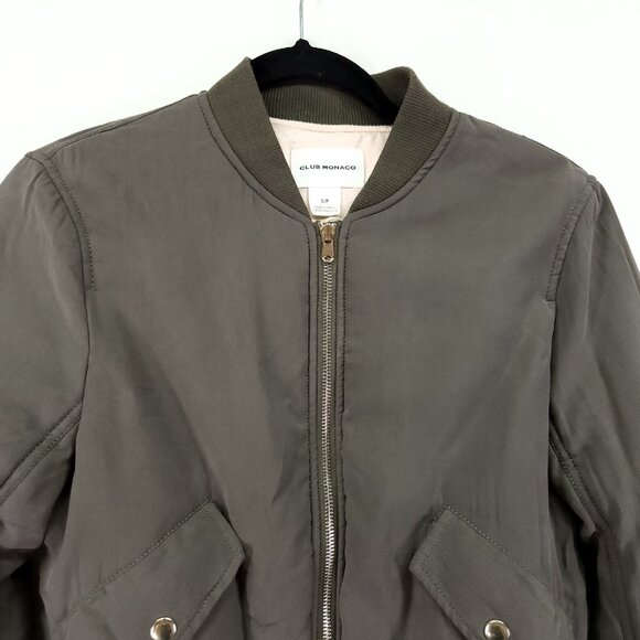 Club Monaco Bomber Jacket Womens Size Small Full Zip Olive Green Pockets - Picture 8 of 11